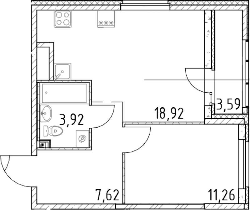 1-комнатная квартира 41.72 м², 22/23 эт., ЖК «Город Первых»
